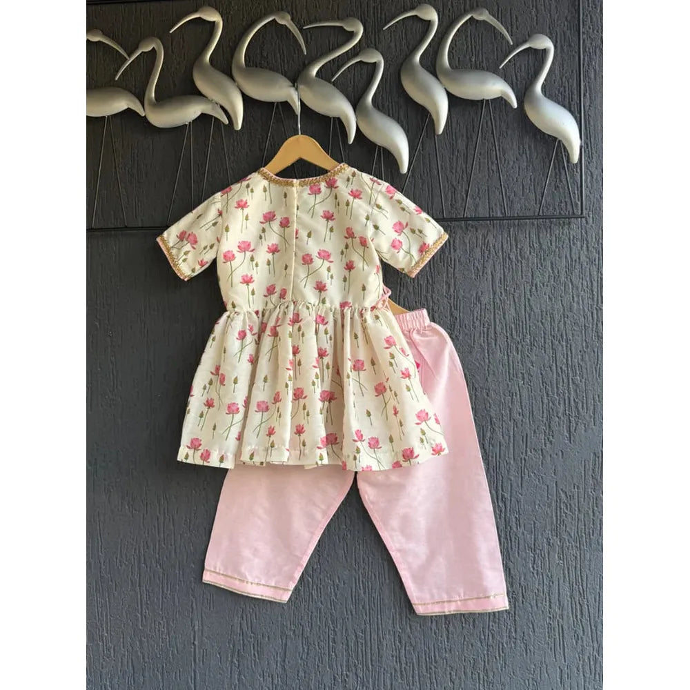 The Little Tales Off White Lotus Print Angrakha Set