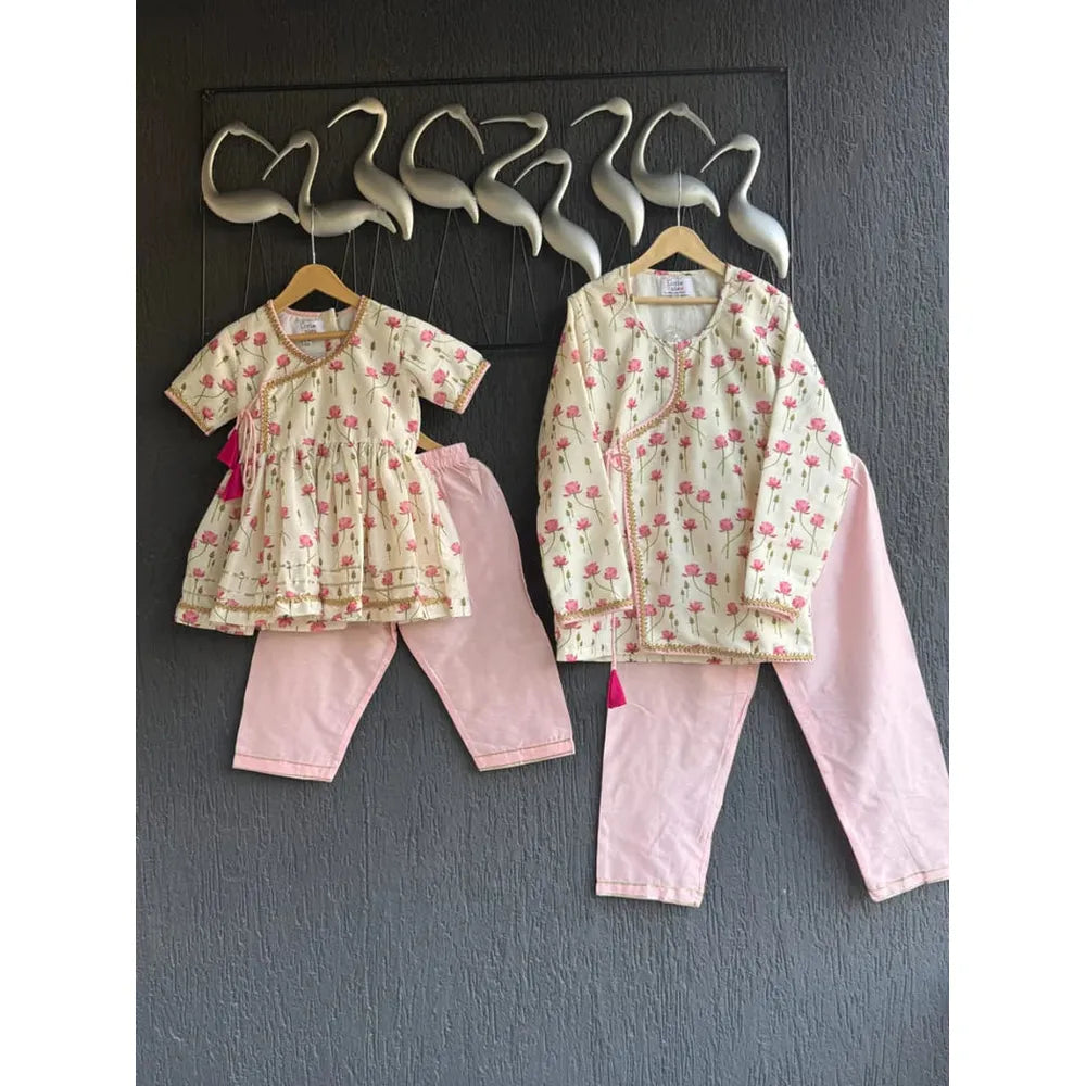 The Little Tales Off White Lotus Print Angrakha Set
