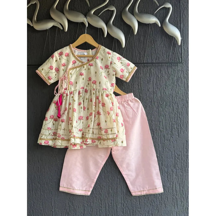 The Little Tales Off White Lotus Print Angrakha Set