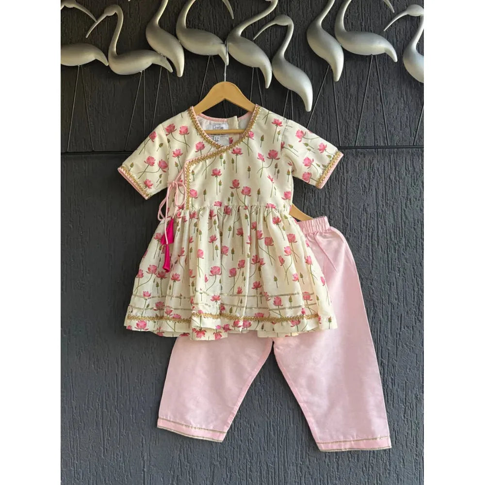 The Little Tales Off White Lotus Print Angrakha Set