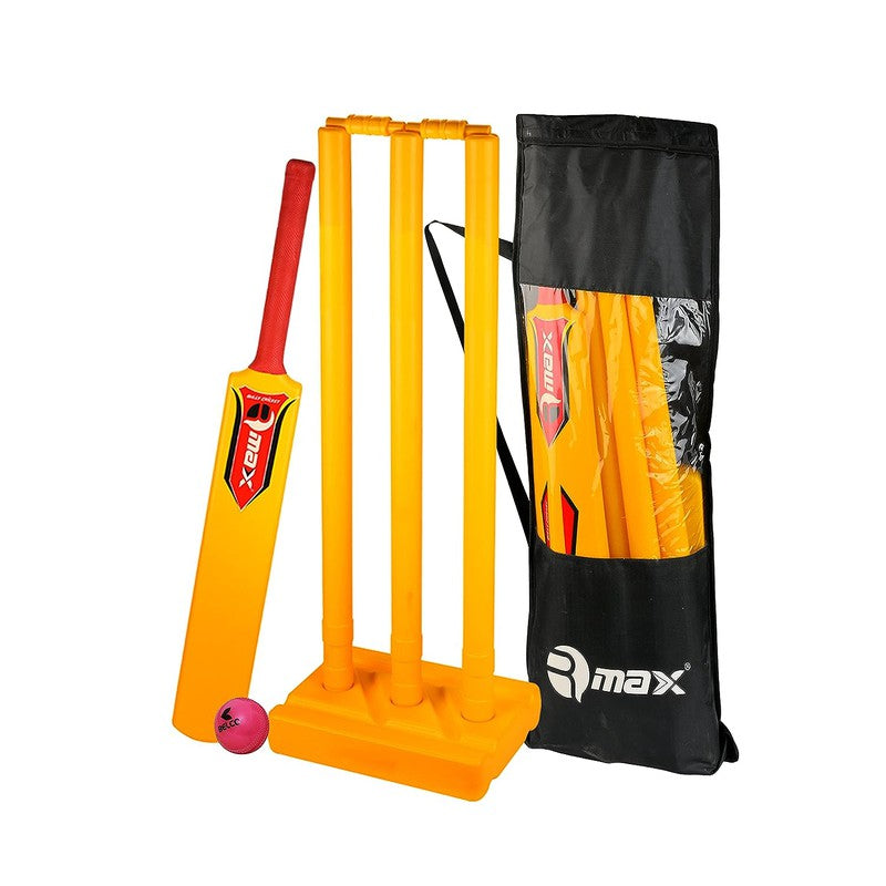 Rmax Cricket Set (1 Cricket Bat, 3 Wickets, 1 Base, 2 Bails, 1 Wind Ball, 1 Kit Bag) | Size 2 (4-6 years)