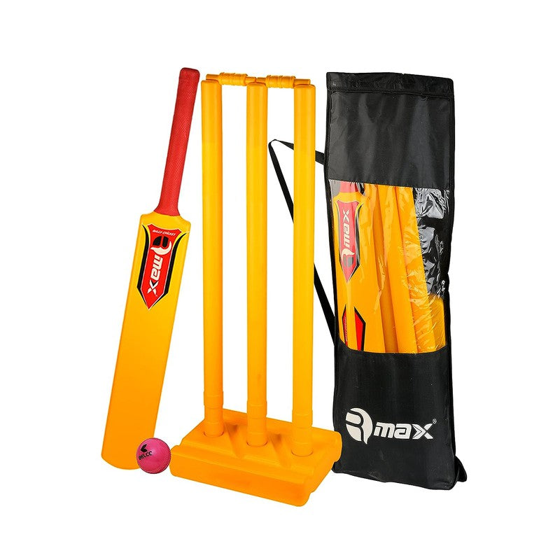 Rmax Cricket Set (1 Cricket Bat, 3 Wickets, 1 Base, 2 Bails, 1 Wind Ball, 1 Kit Bag) | Size 4  (8-10 years)