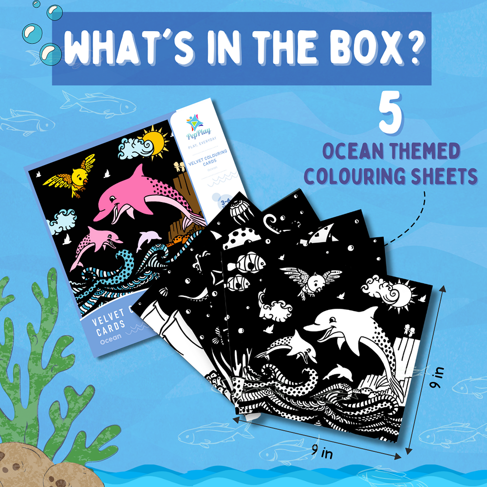 Velvet Colouring Cards - Ocean Theme (4-8 Years)