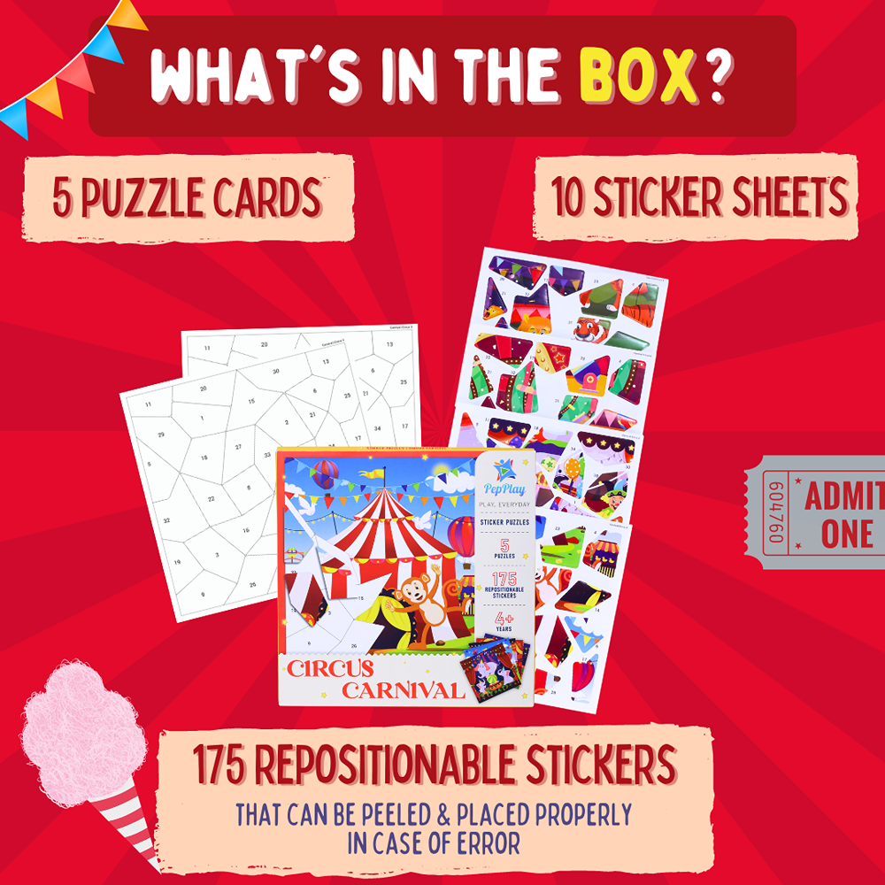 Educational Sticker Puzzle - Circus Carnival (Set of 5 Puzzles)