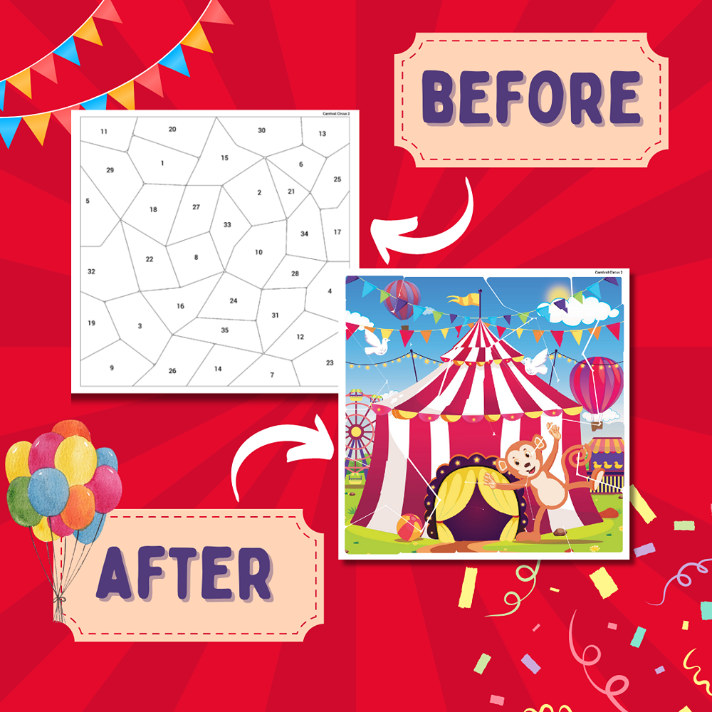 Educational Sticker Puzzle - Circus Carnival (Set of 5 Puzzles)