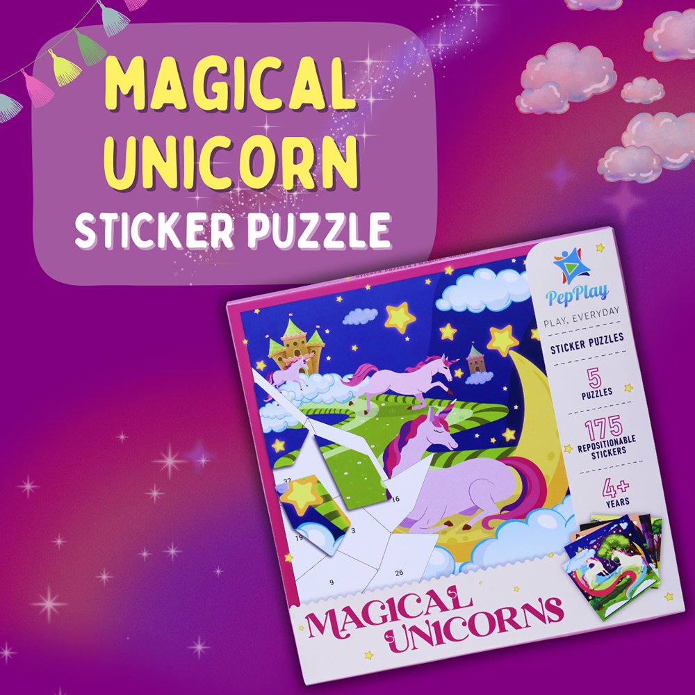 Educational Sticker Puzzle - Magical Unicorn (Set of 5 Puzzles)