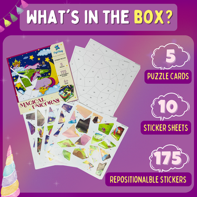 Educational Sticker Puzzle - Magical Unicorn (Set of 5 Puzzles)