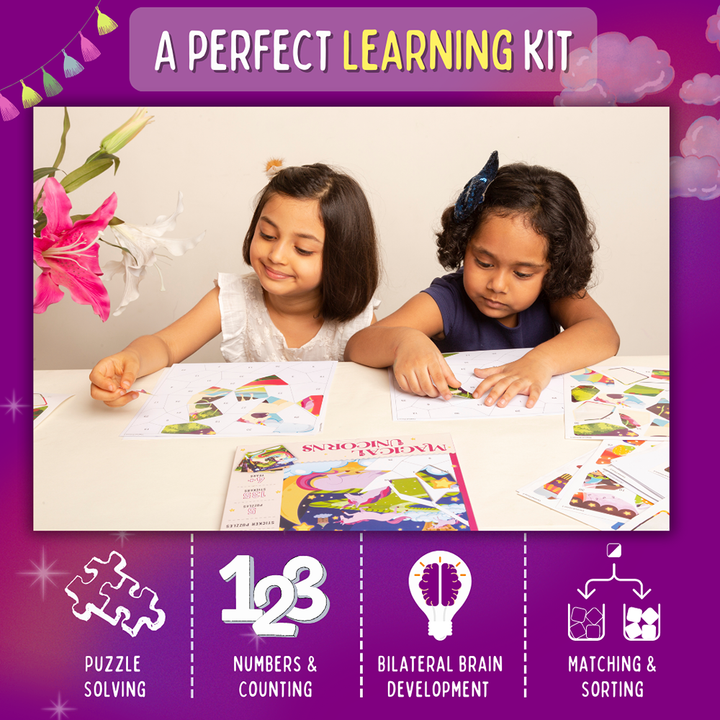 Educational Sticker Puzzle - Magical Unicorn (Set of 5 Puzzles)