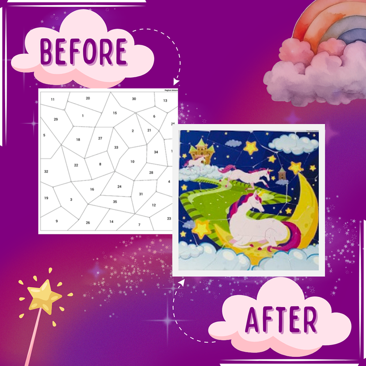 Educational Sticker Puzzle - Magical Unicorn (Set of 5 Puzzles)