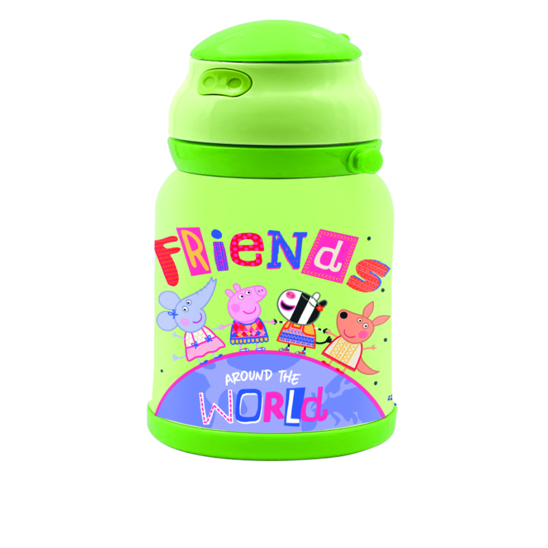 Youp Stainless Steel Insulated Green Color Peppa Pig Kids Sipper Bottle Chase - 450ml