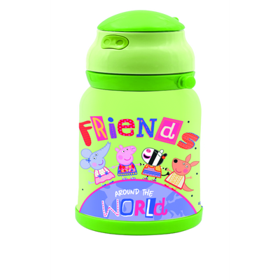 Youp Stainless Steel Insulated Green Color Peppa Pig Kids Sipper Bottle Chase - 450ml