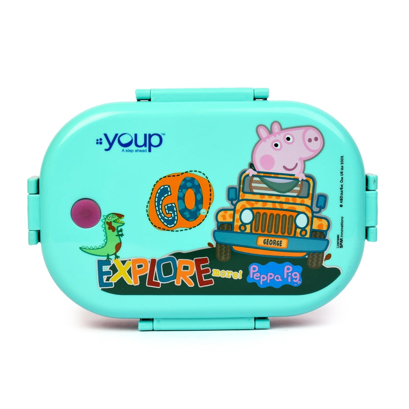 YOUP Stainless Steel Green Color Peppa Pig Theme Kids Lunch Box HAPPY BITE - 750ml