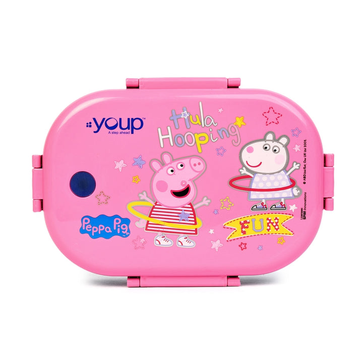 YOUP Stainless Steel Pink Color Peppa Pig Theme Kids Lunch Box HAPPY BITE - 750ml