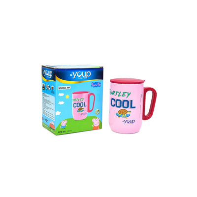 YOUP Stainless Steel Pink Color Peppa Pig Cool Kids Insulated Mug with Cap SORSO - 320 ml