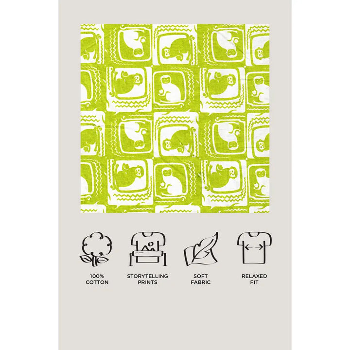 Story Tailor The Monkey & The Crocodile - Boys Kurta Pajama Set