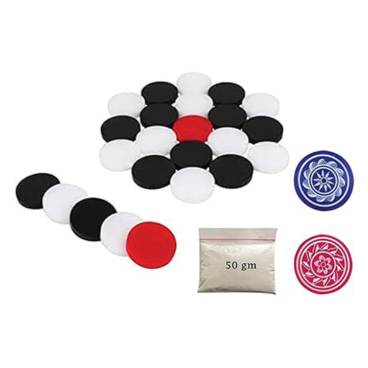 Acrylic Carrom Coins, Stricker and Carrom Powder