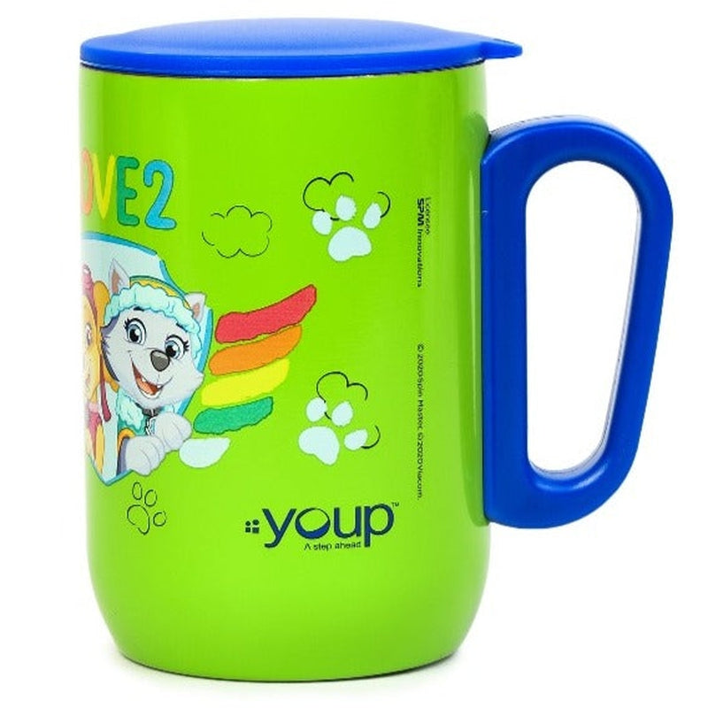 YOUP Stainless Steel Green Color Paw Patrol Mighty Pups Kids Insulated Mug with Cap SORSO-PWM - 320 ml