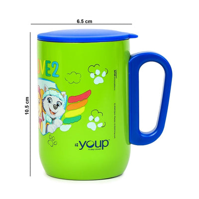 YOUP Stainless Steel Green Color Paw Patrol Mighty Pups Kids Insulated Mug with Cap SORSO-PWM - 320 ml