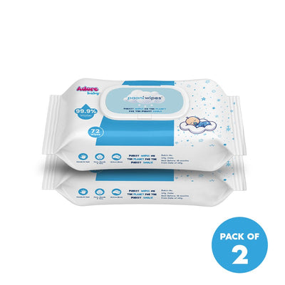 Paani Wipes - 72 Count with Lid 99.9% Water (Pack of 2)