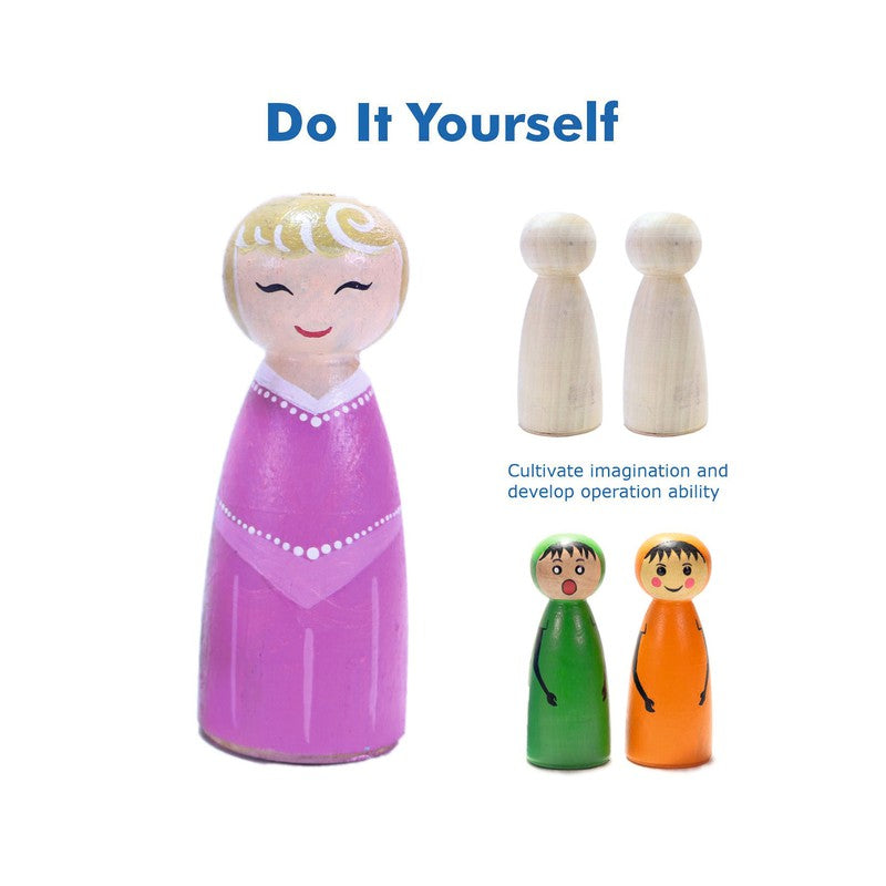 Buy Set of Wooden Peg Dolls Large with Palette Paint Brush (3