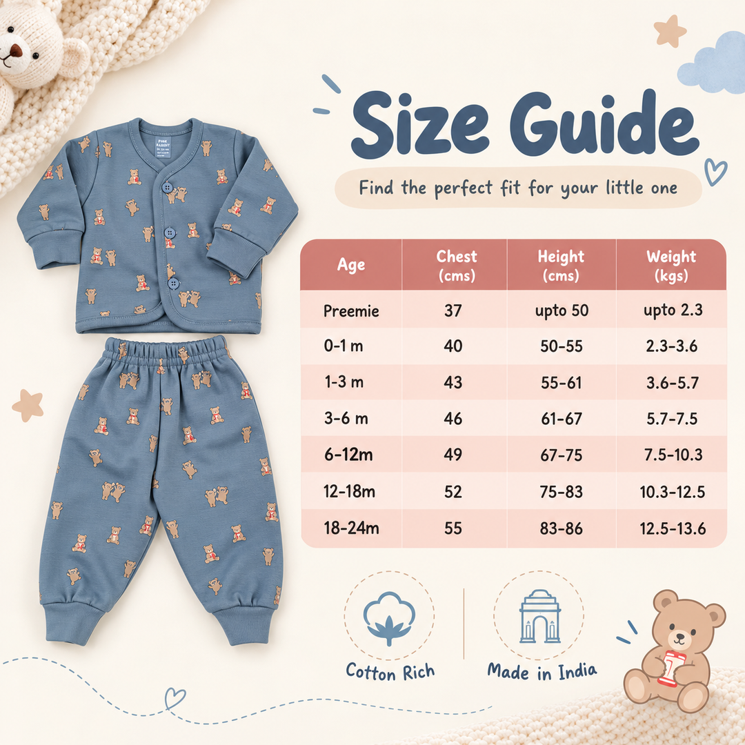 Pink Rabbit Preemie Cotton-Rich Knitted Full Sleeves Open-Front Vest & Pant Suit – 37 cm (M. Blue)