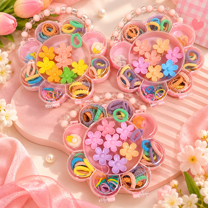 Set of 3 Purse-Style Hair Accessories Boxes for Kids | Rubber Bands & Clutchers