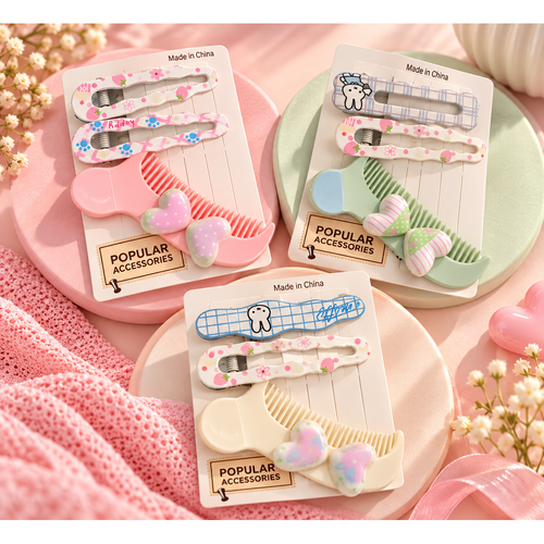 Set of 3 Comb Design Hair Clip Sets | 3 Clips in Each Set | Kanya Pujan Gift