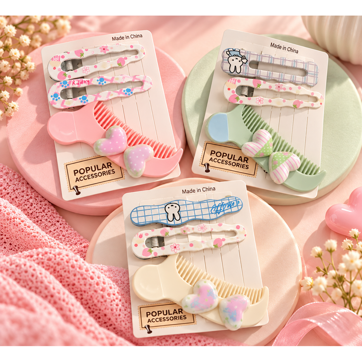 Set of 3 Comb Design Hair Clip Sets | 3 Clips in Each Set | Kanya Pujan Gift