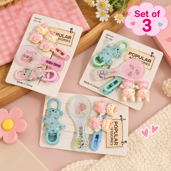 Set of 3 Cute Hair Clip Sets | 3 Clips in Each Set | Kanya Pujan Gift