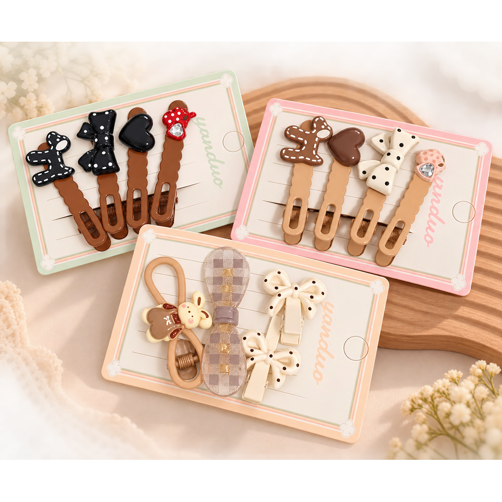 Set of 3 Brown & Beige Hair Clip Sets | 4 Clips in Each Set | Kanya Pujan Gift
