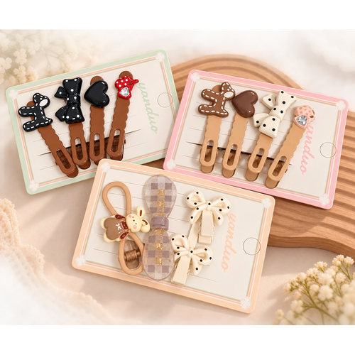 Set of 3 Brown & Beige Hair Clip Sets | 4 Clips in Each Set | Kanya Pujan Gift