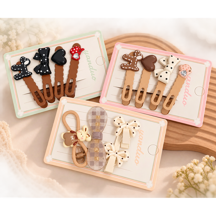 Set of 3 Brown & Beige Hair Clip Sets | 4 Clips in Each Set | Kanya Pujan Gift