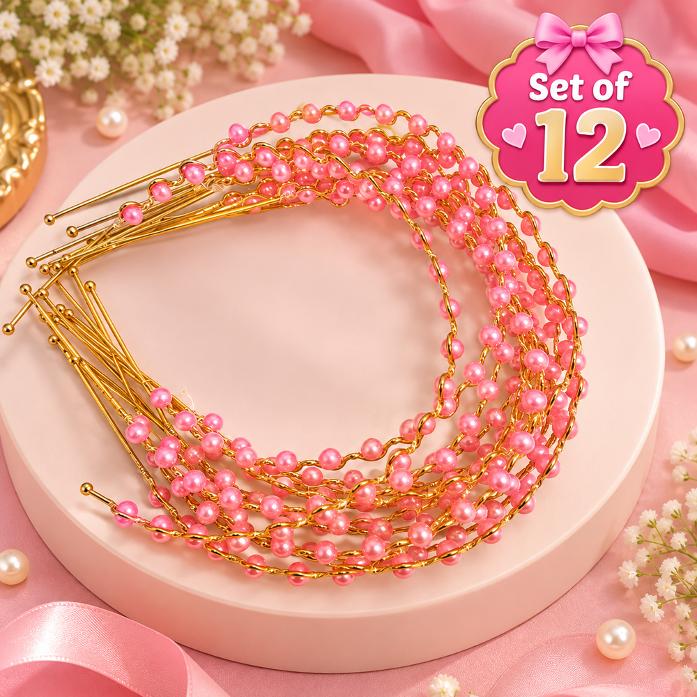 Set of 12 Cute Pink Hair Bands for Girls | Kanya Pujan Gift