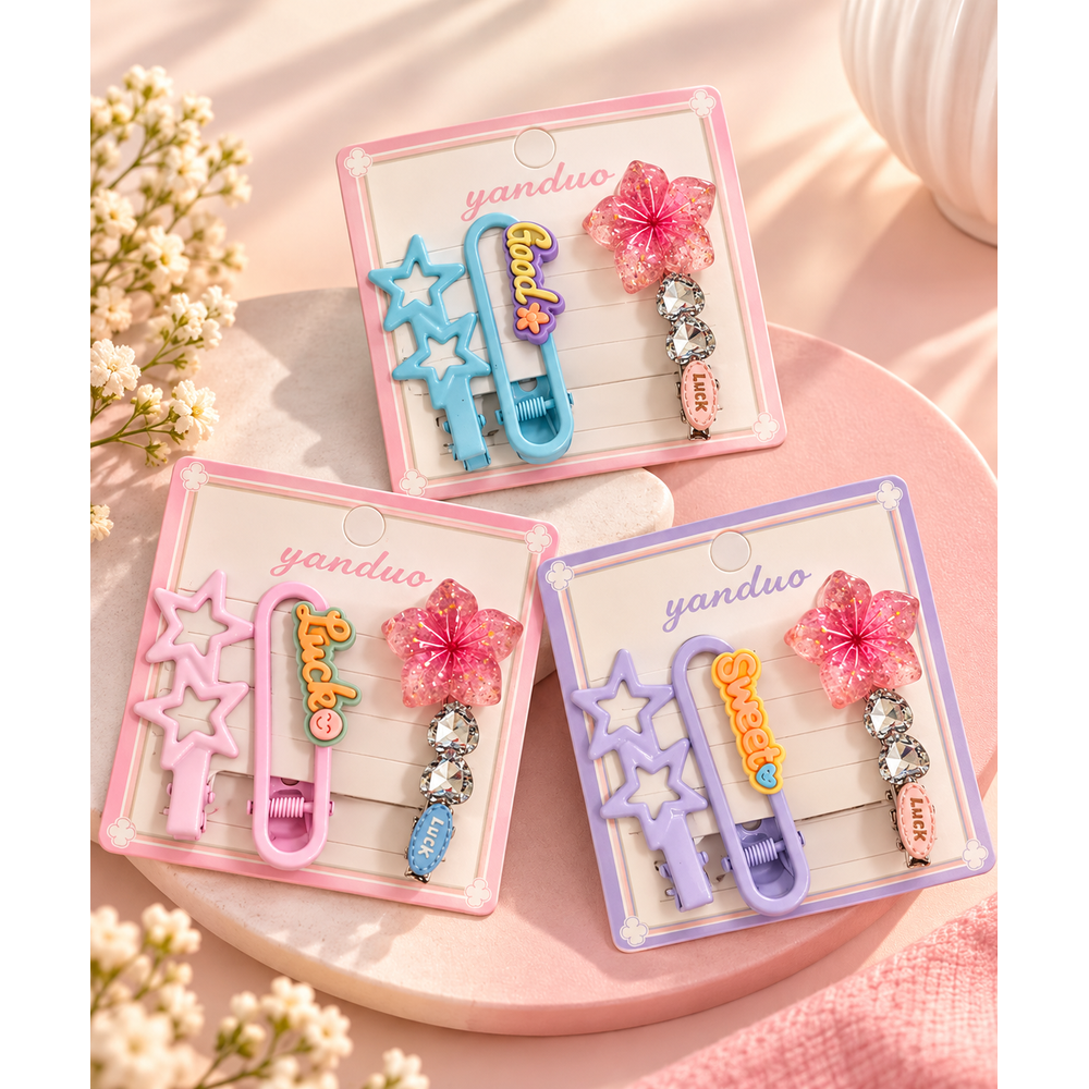 Set of 3 Cute Flower Hair Clip Sets | 3 Clips in Each Set | Assorted Colors | Kanya Pujan Gift
