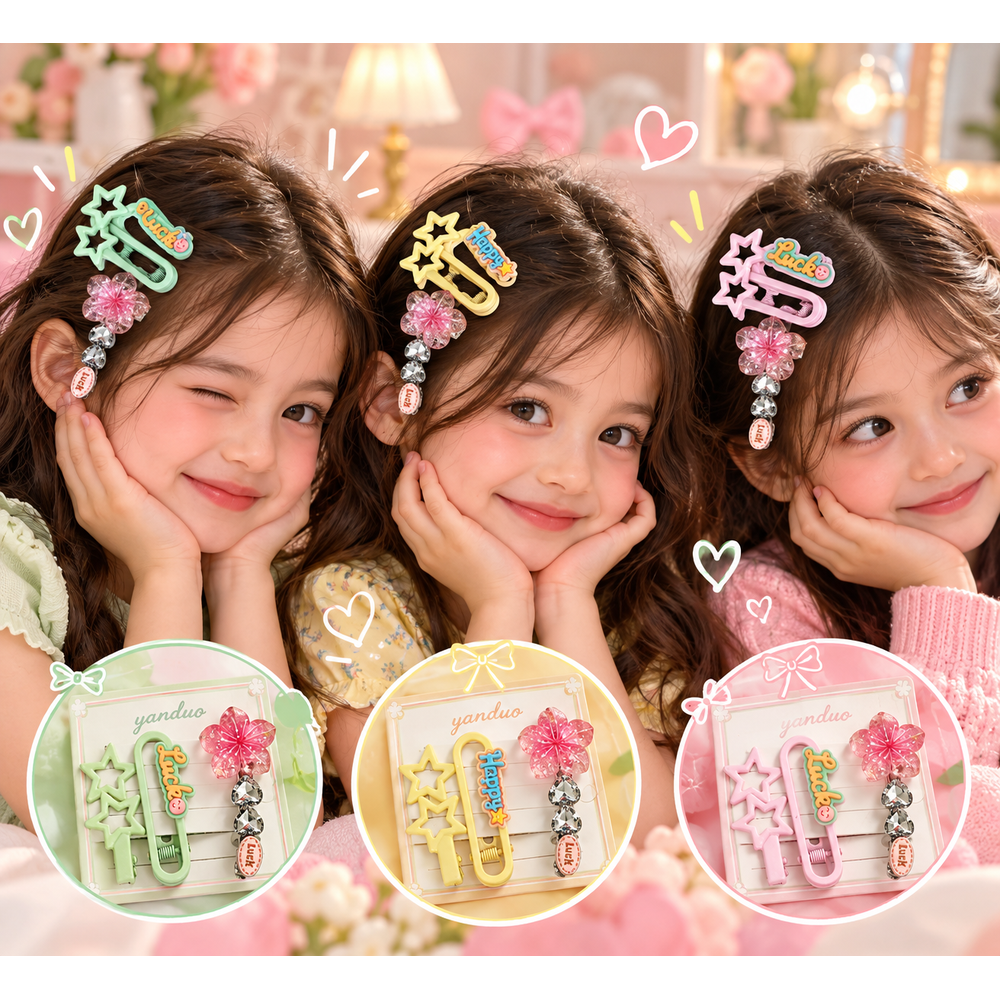Set of 3 Cute Flower Hair Clip Sets | 3 Clips in Each Set | Assorted Colors | Kanya Pujan Gift