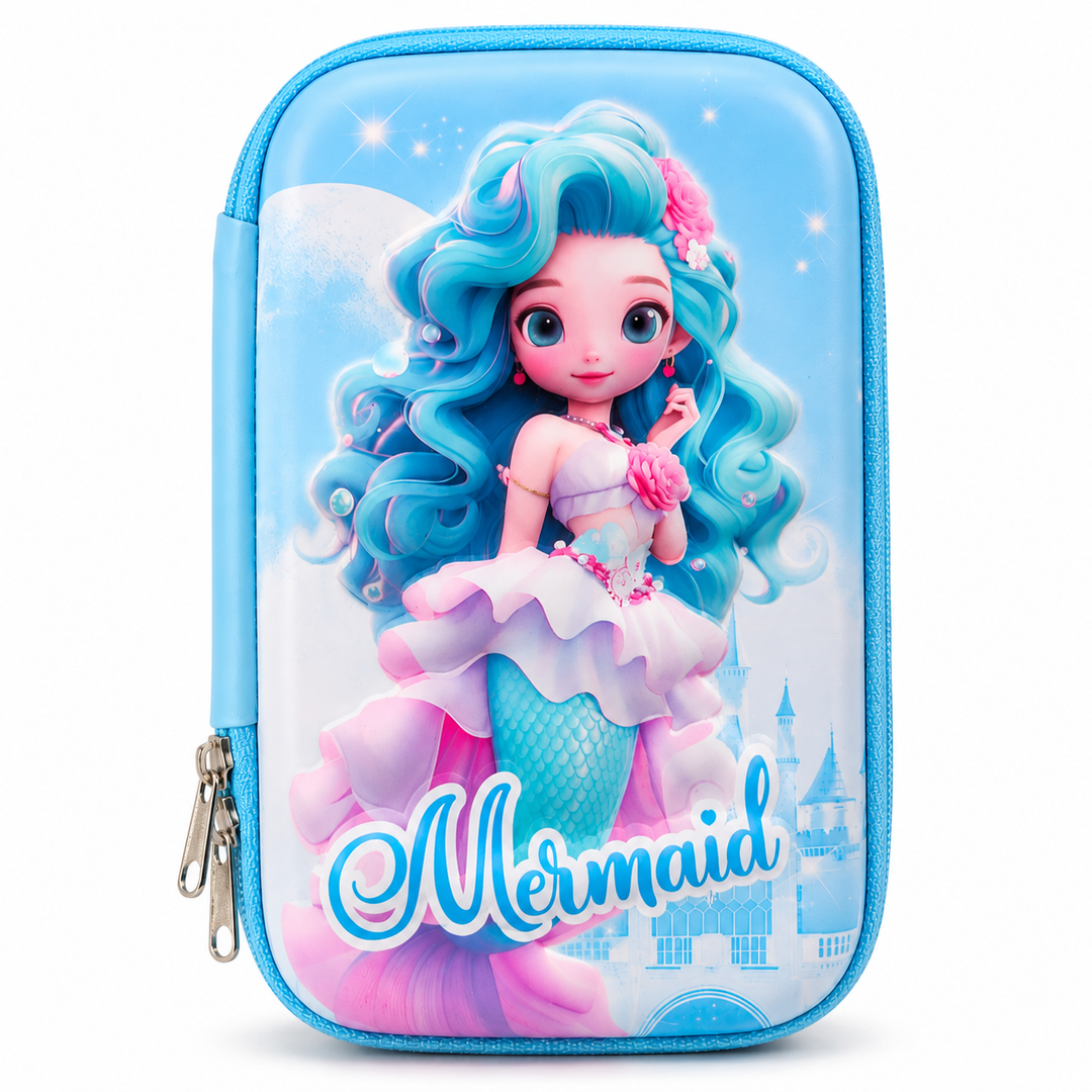 Mermaid Hardtop Pencil Case for Kids - Sky Blue