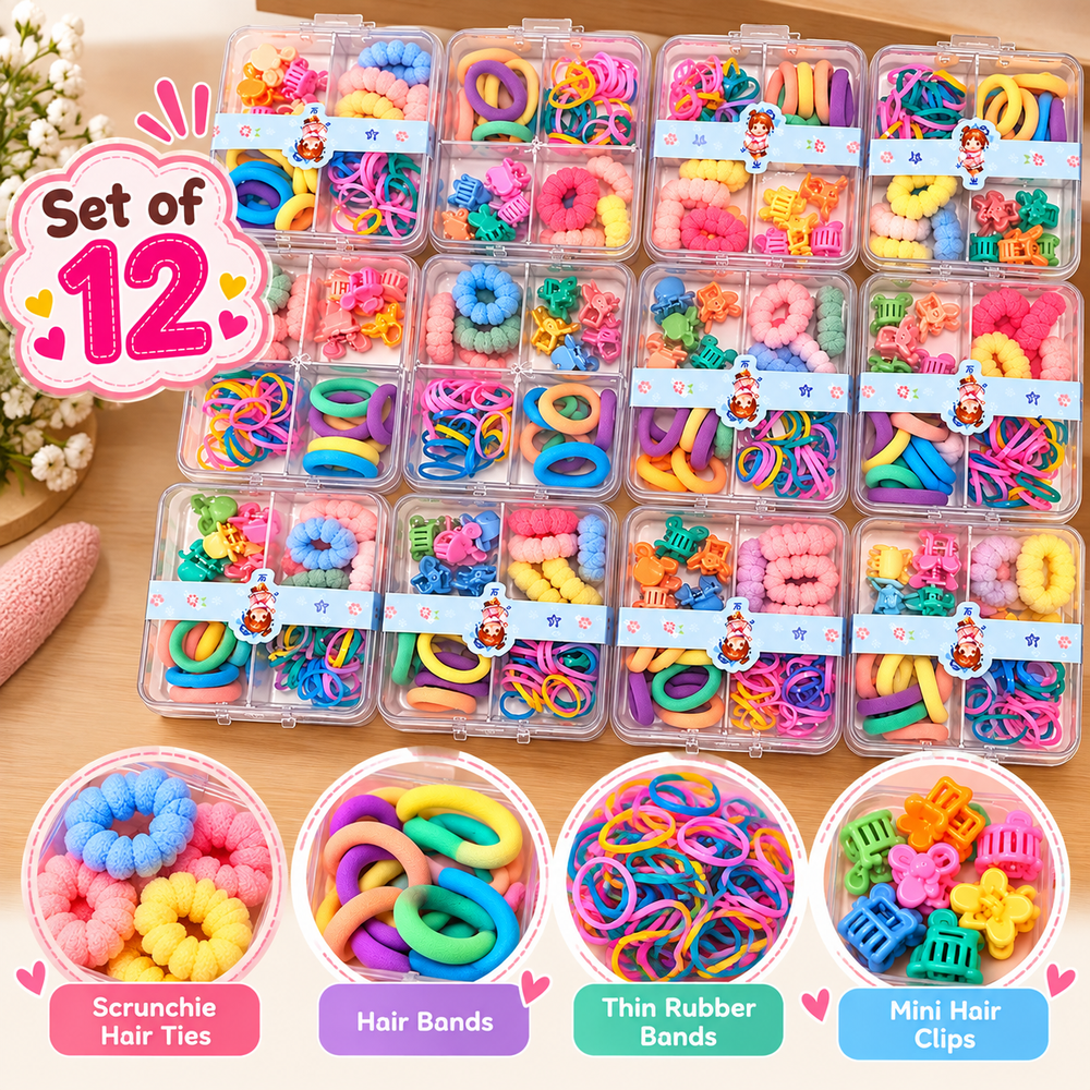 Set of 12 Small Clutchers & Rubber Bands Hair Accessories Box | Kanya Pujan Gift