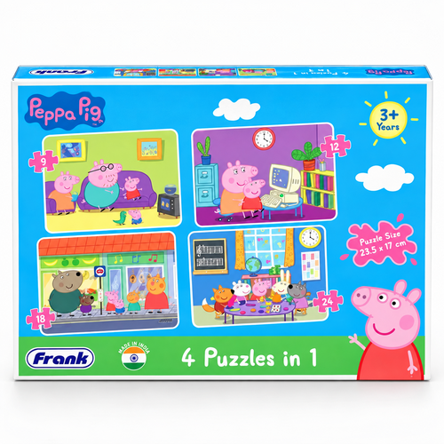 Frank Peppa Pig 4-in-1 Jigsaw Puzzle Set for Kids | Fun Cartoon Puzzles