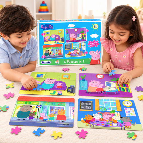 Frank Peppa Pig 4-in-1 Jigsaw Puzzle Set for Kids | Fun Cartoon Puzzles