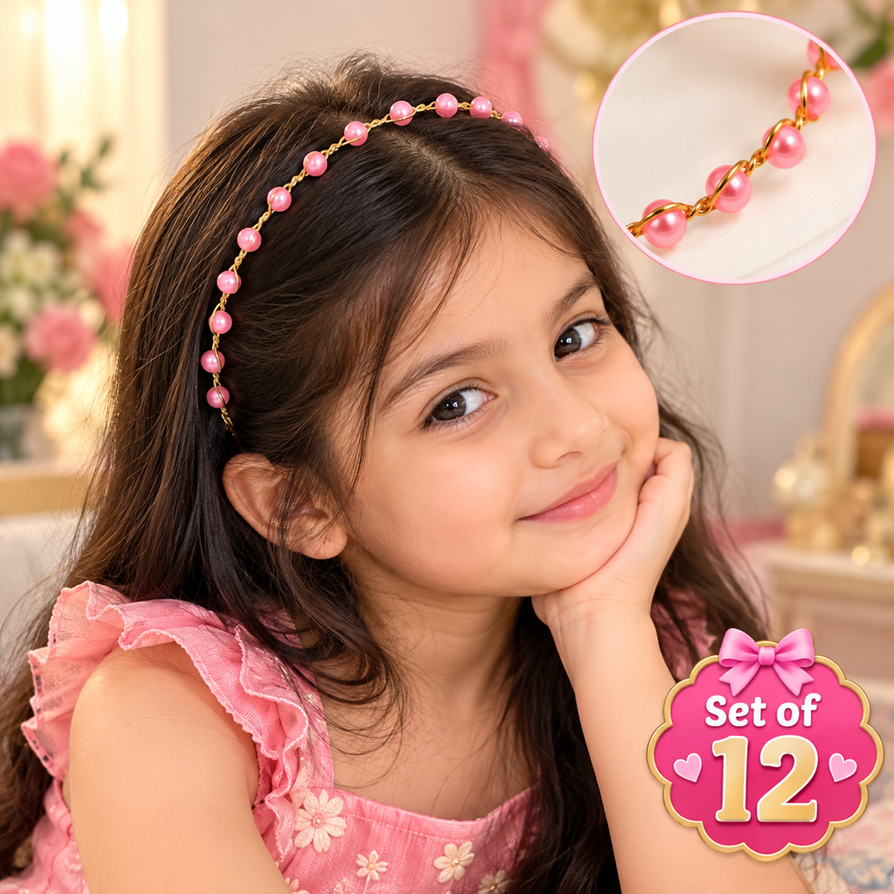 Set of 12 Cute Pink Hair Bands for Girls | Kanya Pujan Gift
