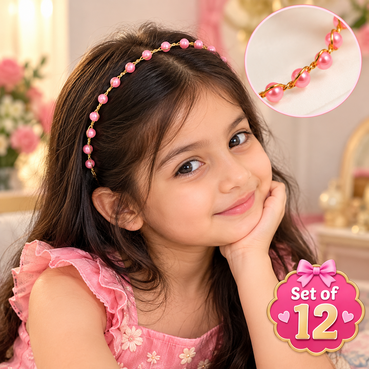 Set of 12 Cute Pink Hair Bands for Girls | Kanya Pujan Gift