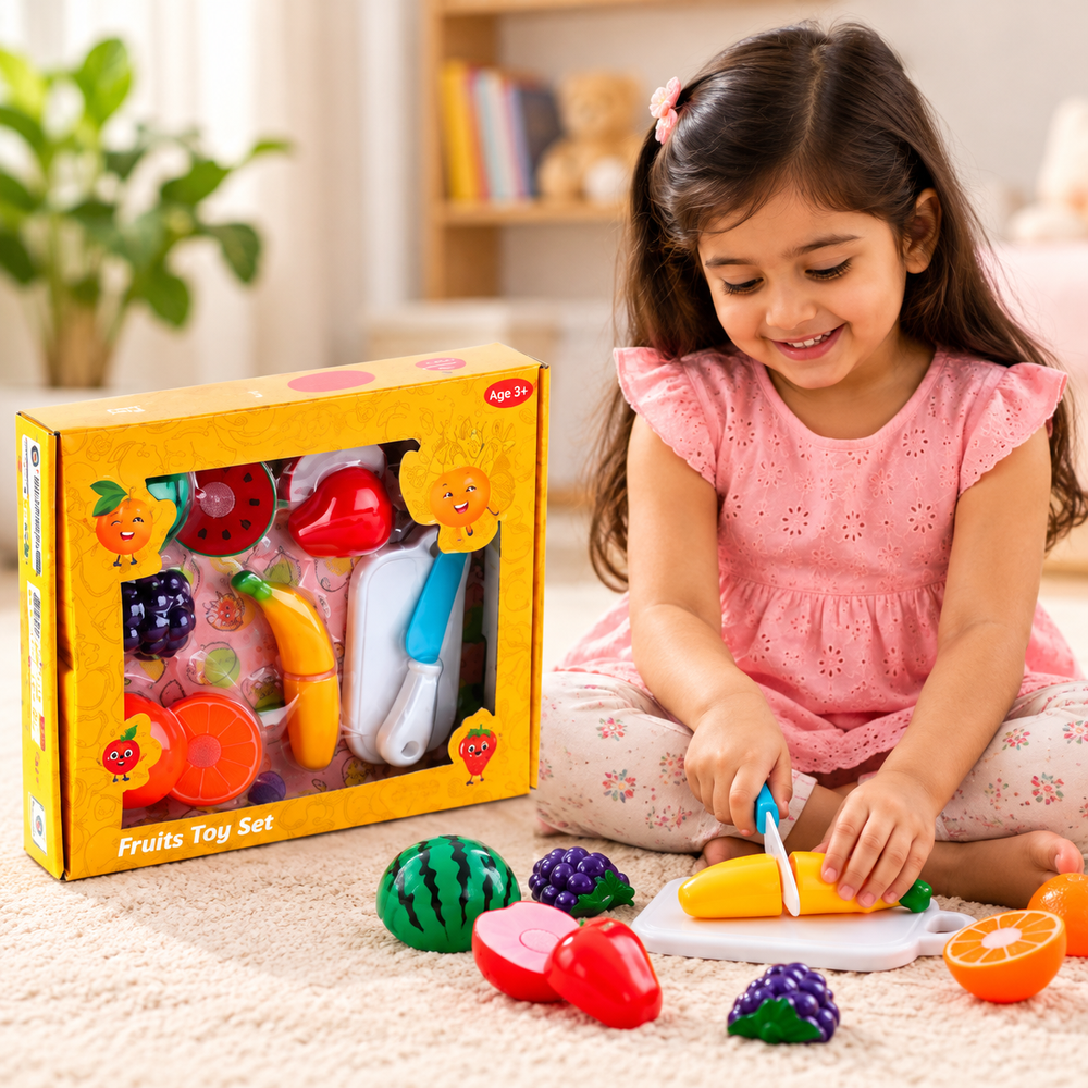 Chanak Fruit Cutting Toy Pretend Playset for Kids | Knife & Chopping Board