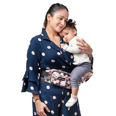 Honeycomb Baby Carrier with Hip Seat & In-built Mini Diaper Bag - Multicolor