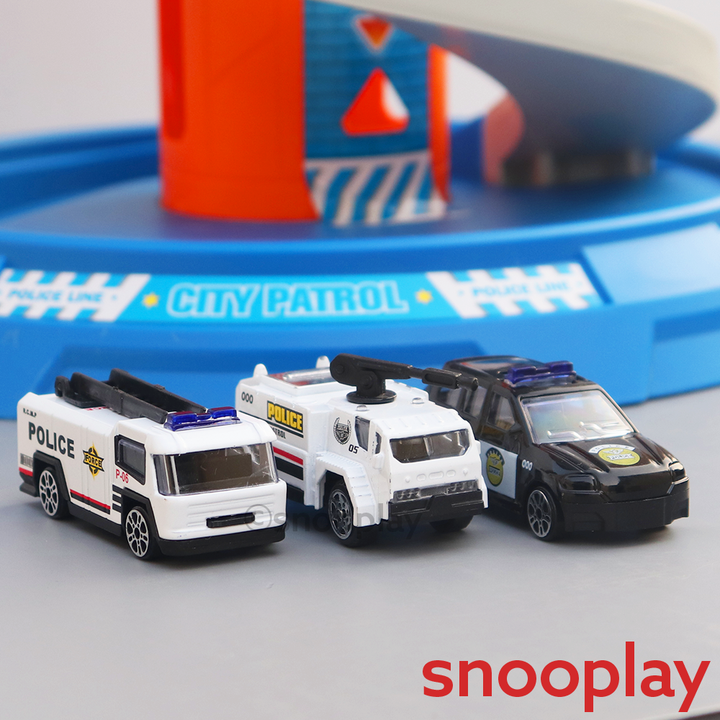 Police Circulation Garage Track Set with 3 Alloy Cars - 26 Pieces (3-8 Years)