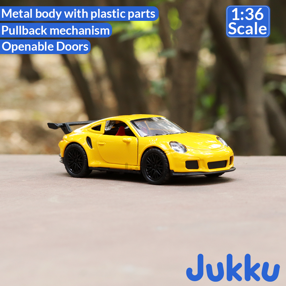 Jukku Resembling Porsche 911 Diecast Car - Pullback, Openable Doors & Bonnet | 1:36 Scale (3 Years till Grown Ups)