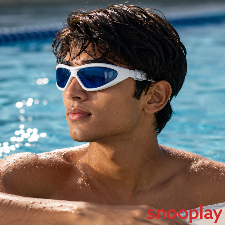 Konex Classic Swimming Goggles with Premium Box - UV Protected Lens | Anti-Fog & Anti-Leak | Blue & White