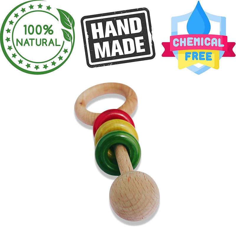 Wooden Handcrafted Baby Rattle 3 rings Toy for Kids Vegetable Colored safe