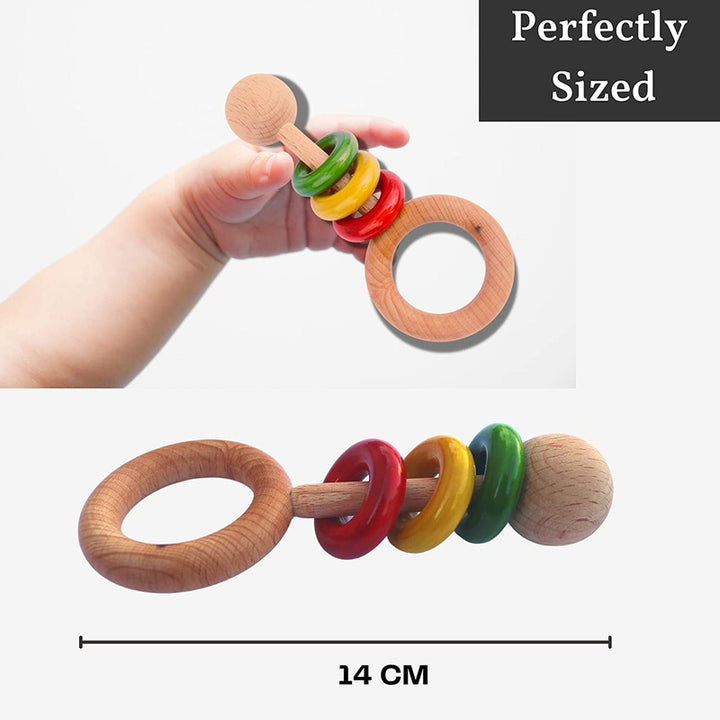 Wooden Handcrafted Baby Rattle 3 rings Toy for Kids Vegetable Colored safe