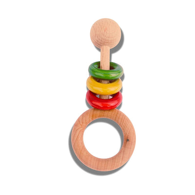 Wooden Handcrafted Baby Rattle 3 rings Toy for Kids Vegetable Colored safe