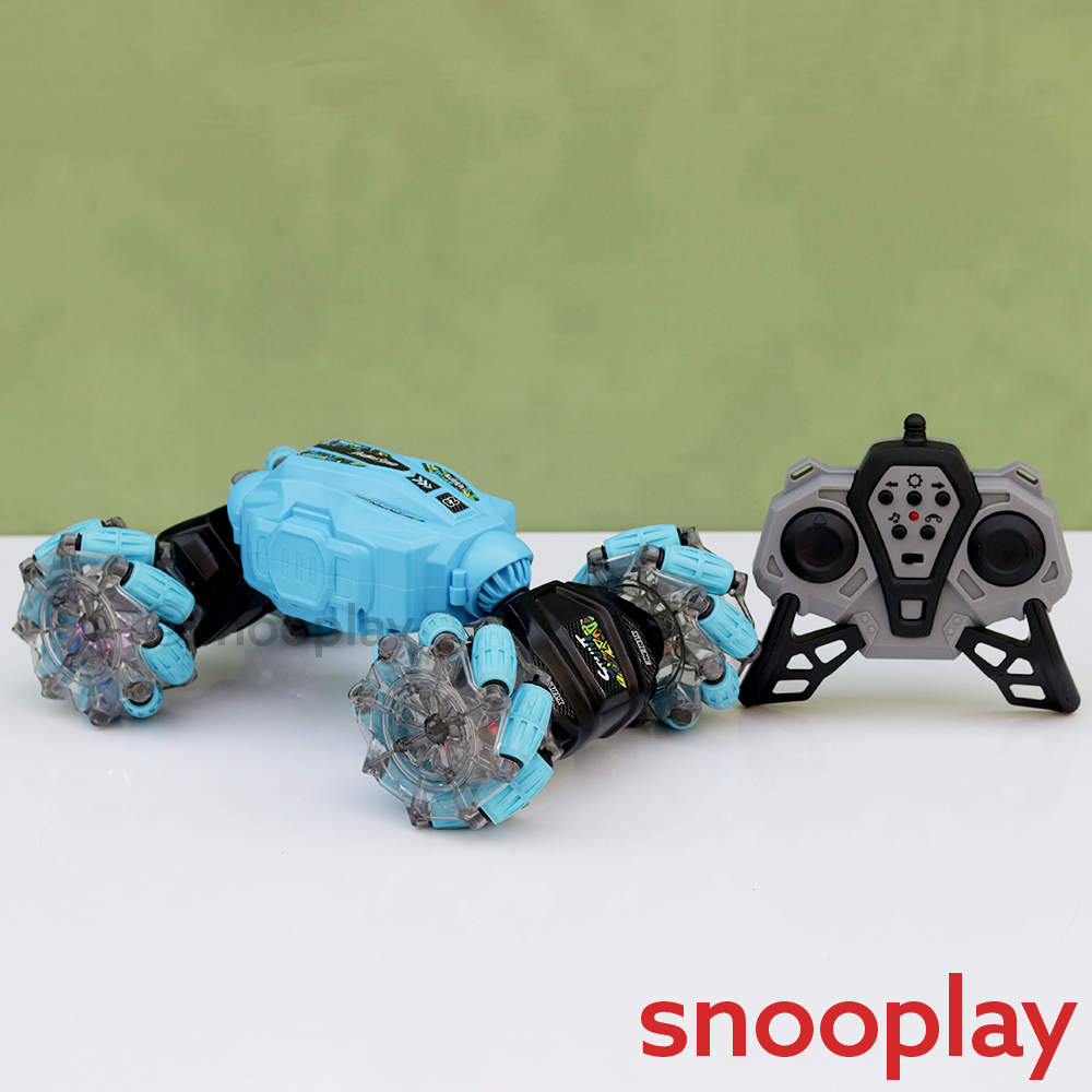 Double Sided 360° Rotating Stunt Toy Car with Remote & Wrist Watch | Light & Sound (5-10 Years)